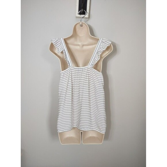 LOFT White and Black Striped Ruffled Strap Tank Top XS - Picture 4 of 6